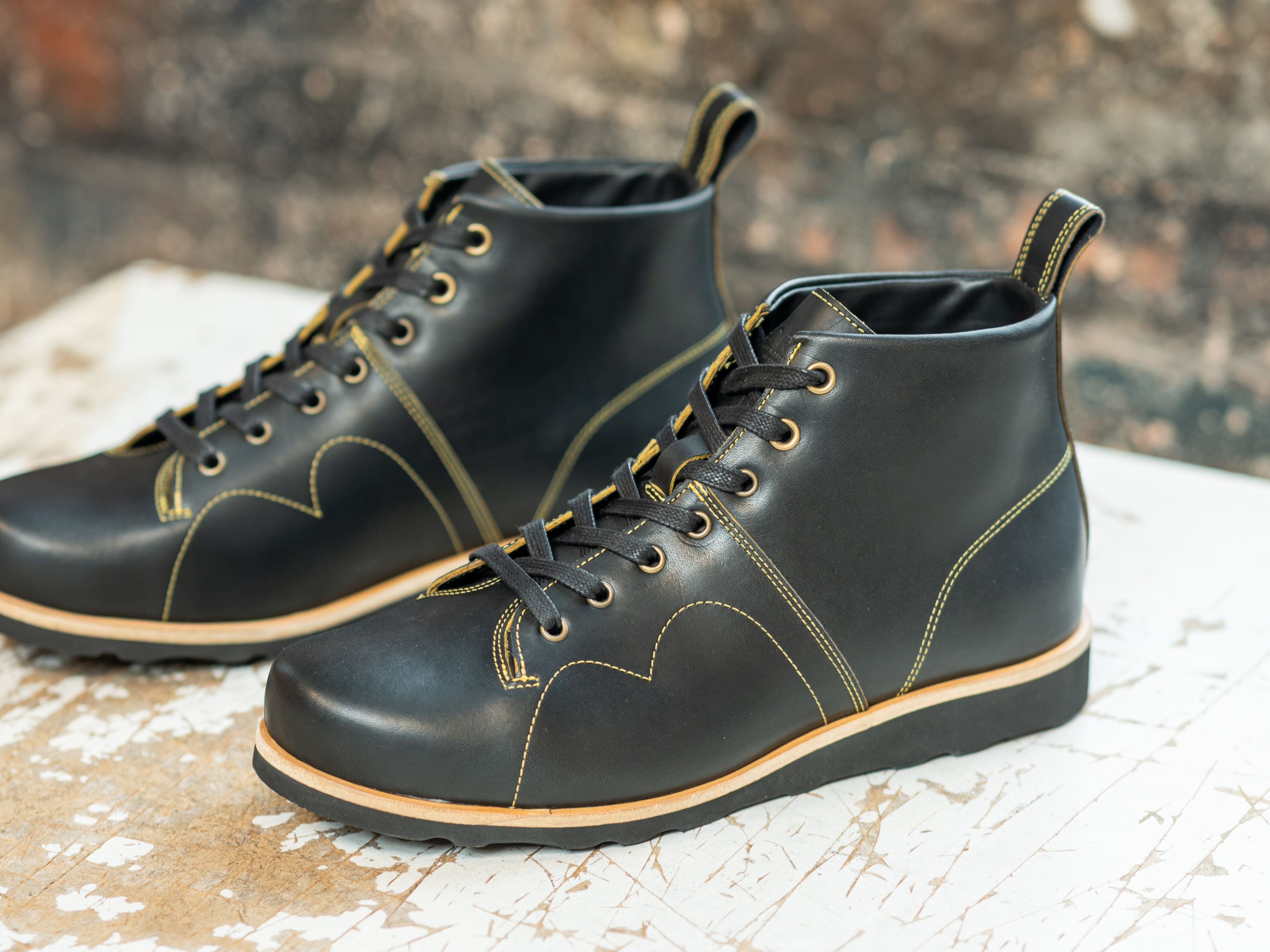 Rose Anvil X GORAL Monkey Boots - Yellow Blood Core Leather Black - GORAL