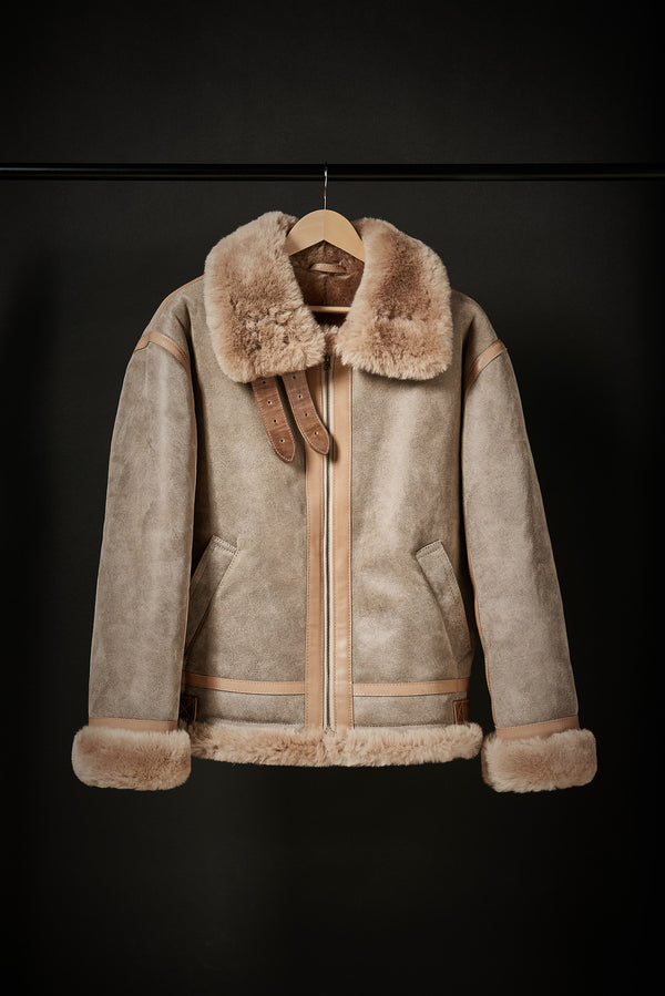 Rose Anvil X GORAL Shearling Aviator Jacket Horween Chromexcel Leather Natural - GORAL