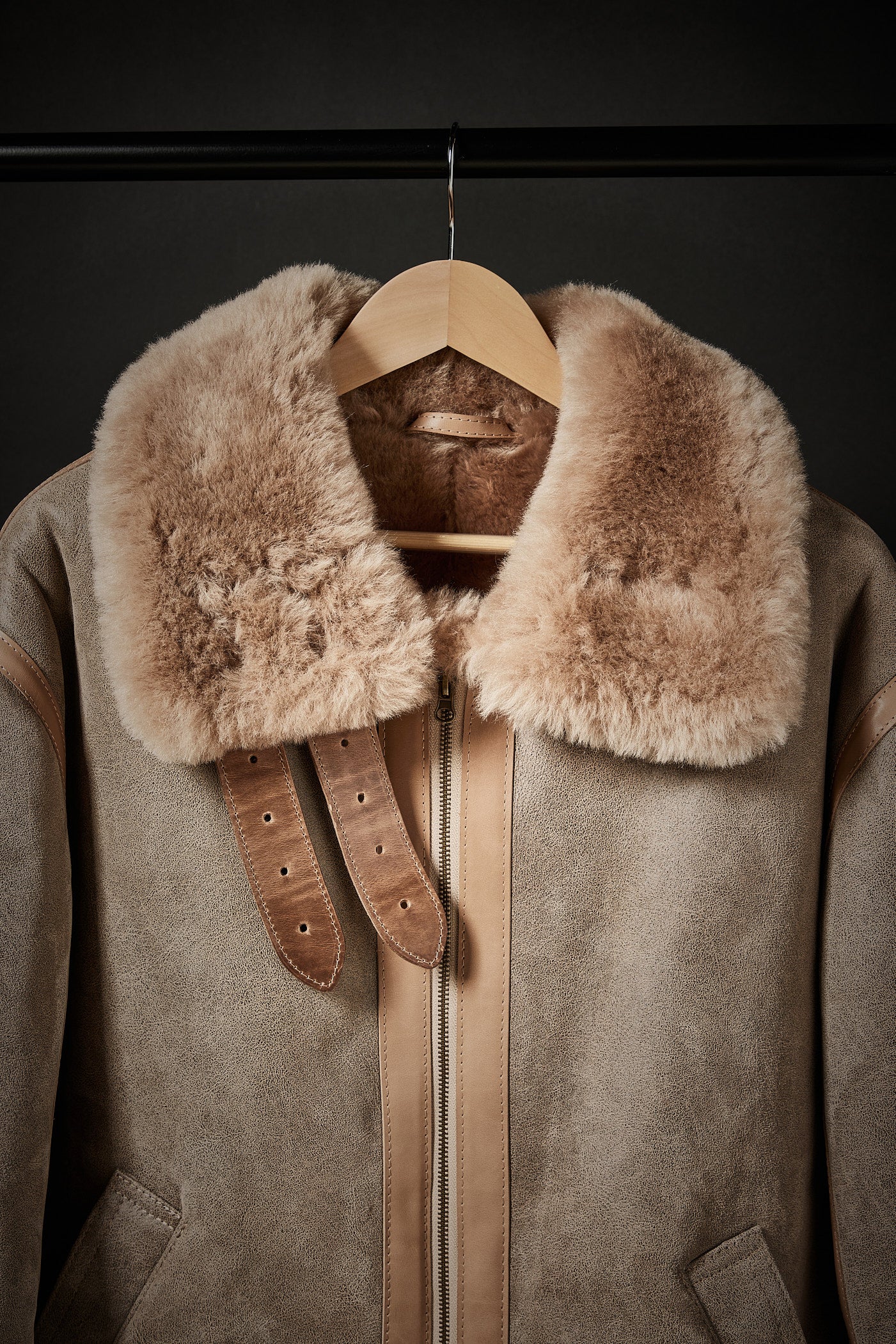 Rose Anvil X GORAL Shearling Aviator Jacket Horween Chromexcel Leather Natural - GORAL
