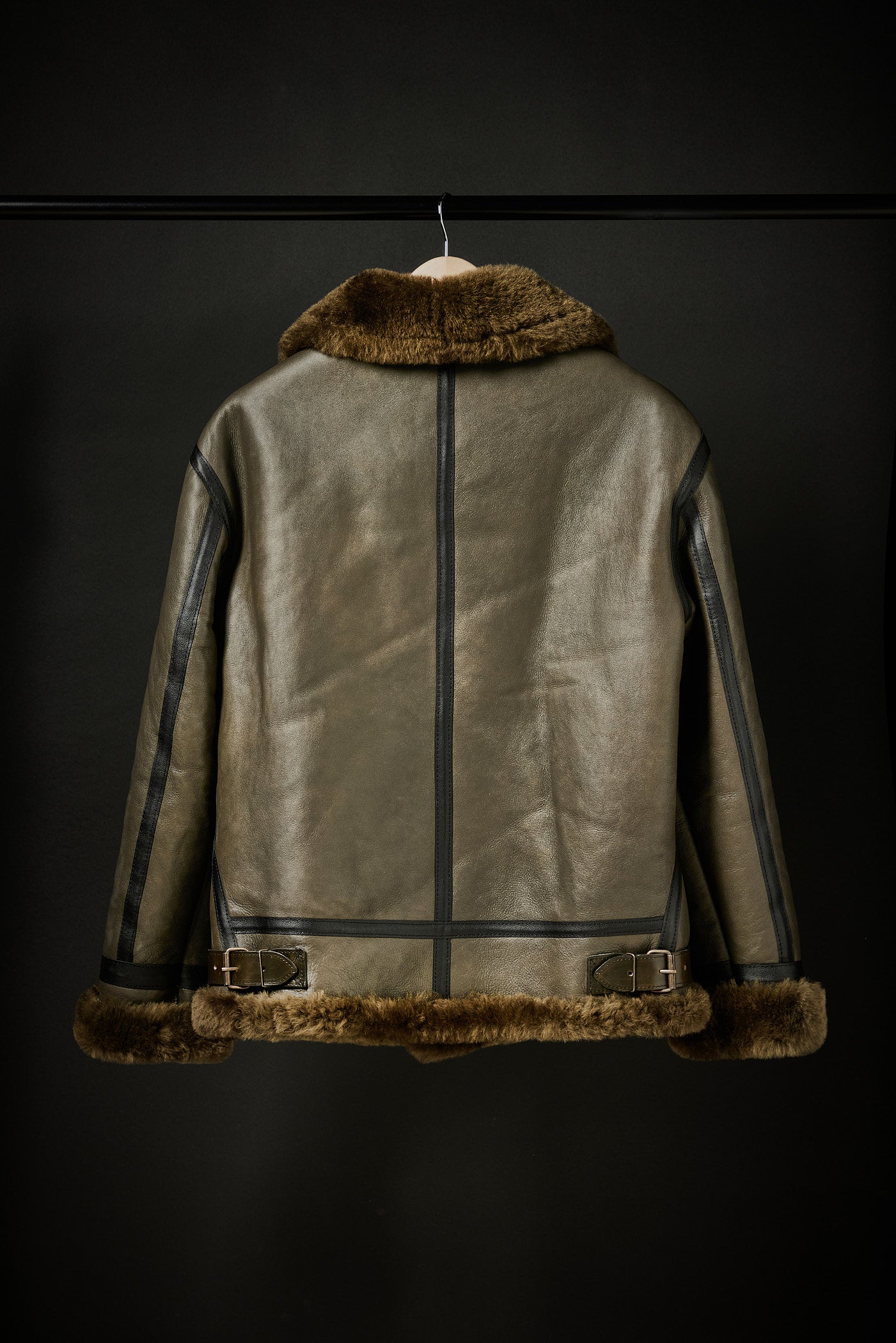 Rose Anvil X GORAL Shearling Aviator Jacket Horween Chromexcel Leather Green - GORAL