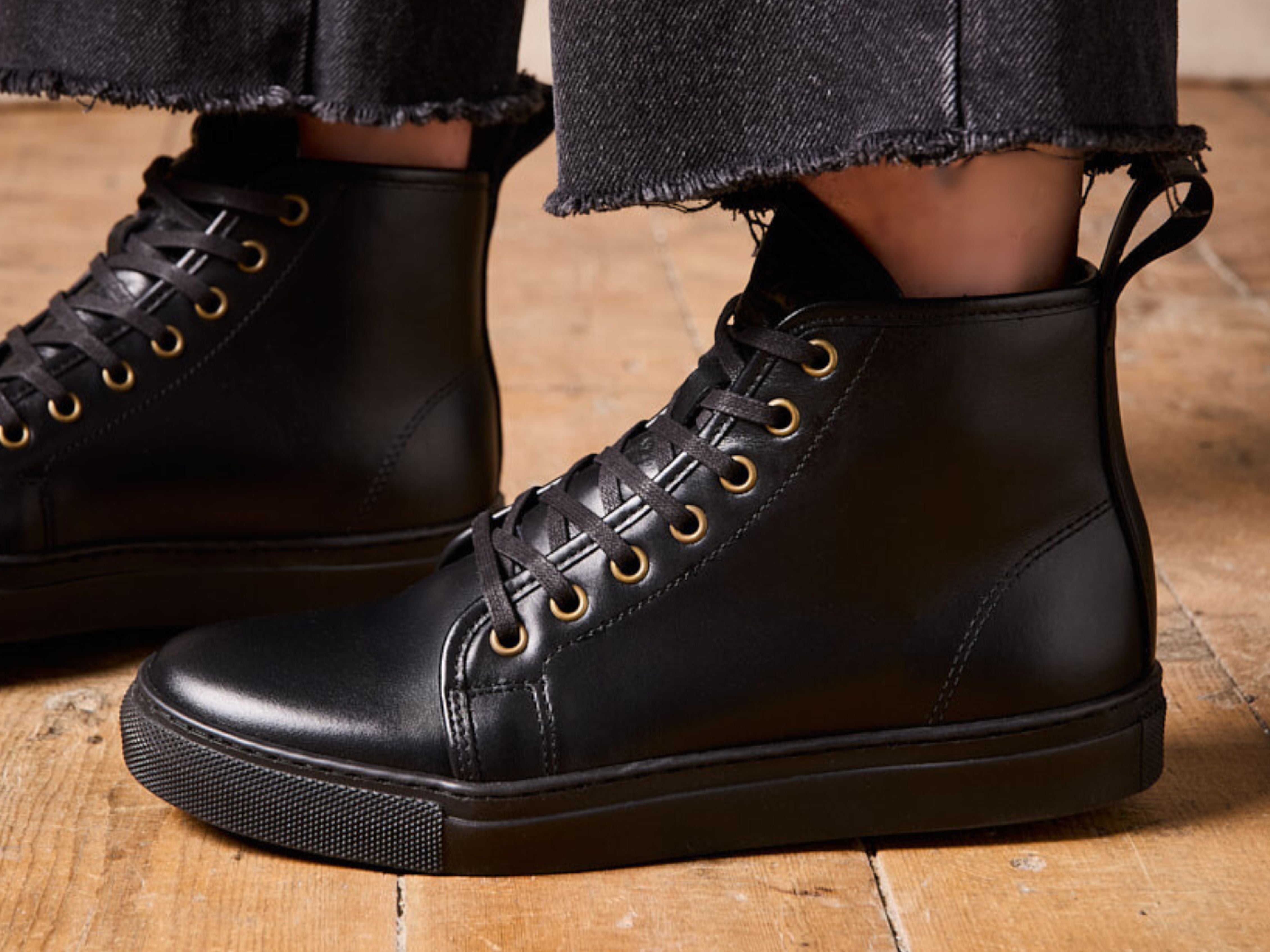 EYAM High Top Sneaker - Calfskin Nappa Black (Womens) - GORAL