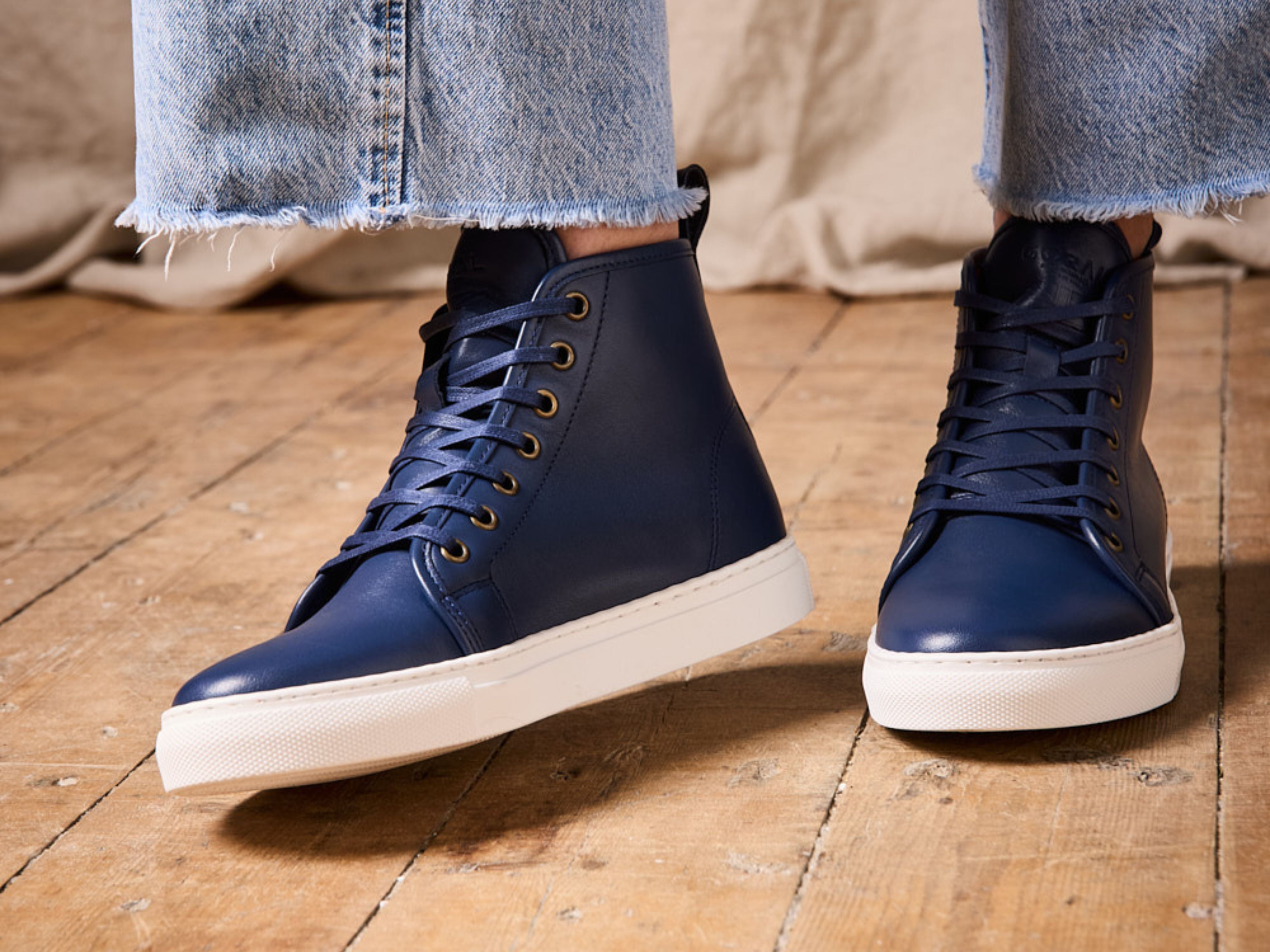 EYAM High Top Sneaker - Calfskin Nappa Navy (Womens) - GORAL 