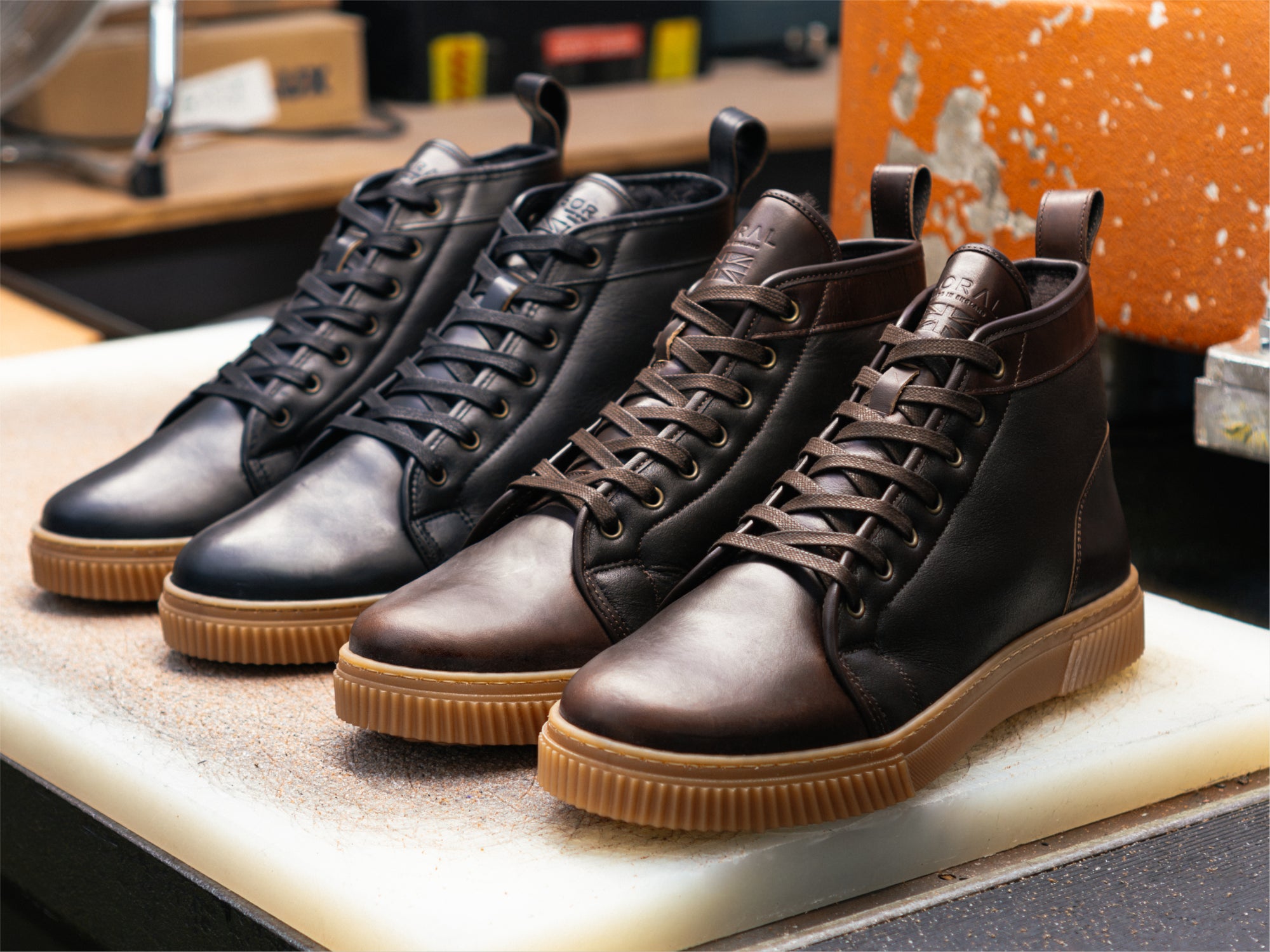 MUGGS 2.0 Rose Anvil x GORAL High Top Shearling Sneakers - Horween Dark Brown Leather PRE-ORDER - GORAL 