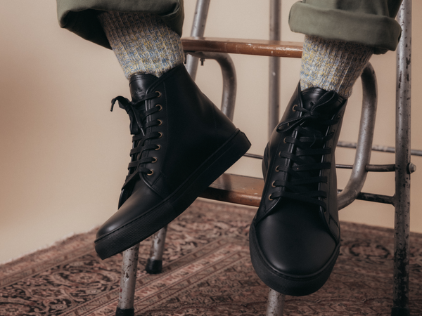 Rose Anvil X GORAL SMUGS High Top Sneaker 2.0 - Calfskin Nappa Black Leather PRE-ORDER - GORAL 