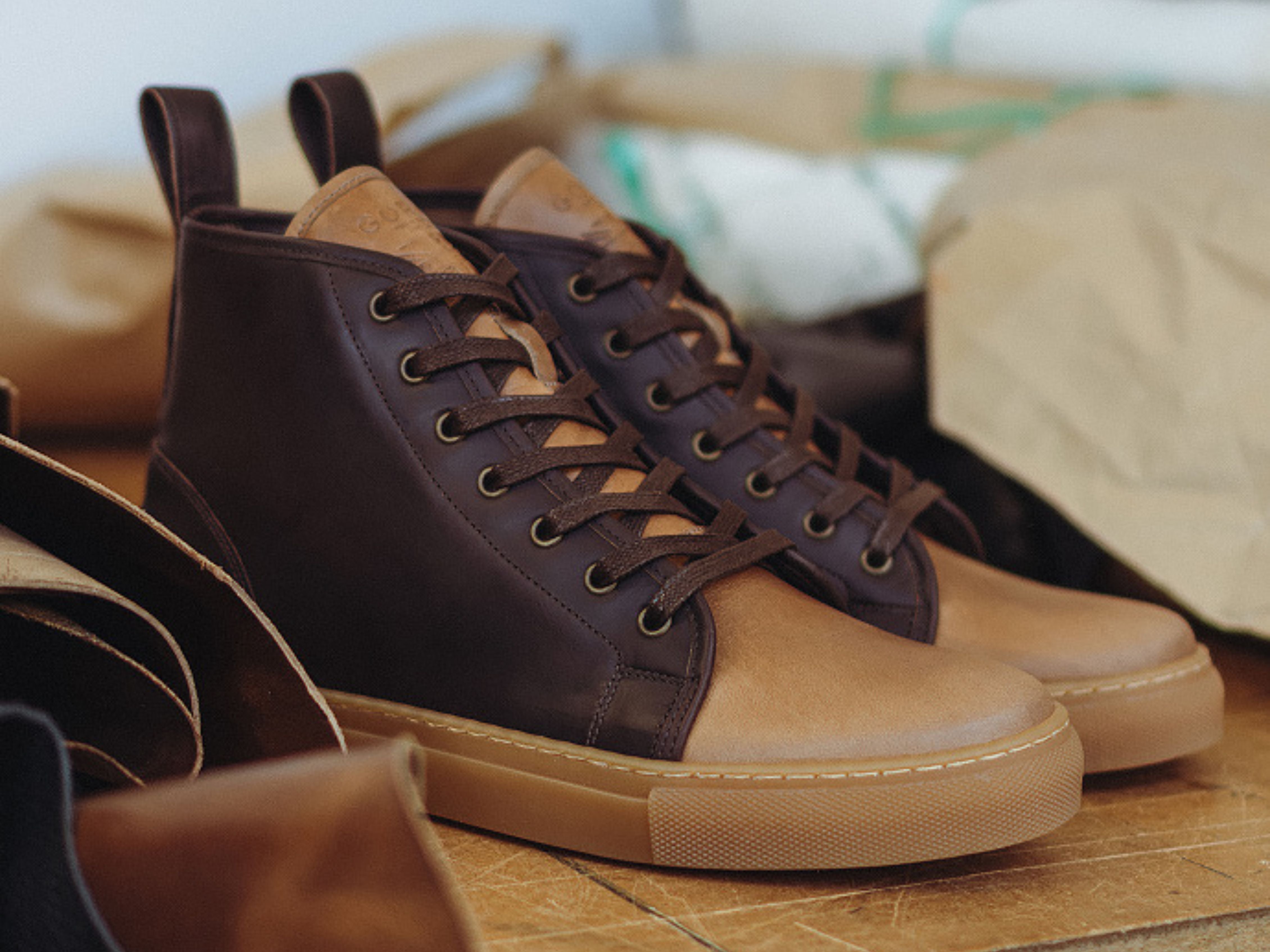 Rose Anvil X GORAL SMUGS High Top Sneaker 2.0 - Horween Chromexcel Two Tone Dark Brown & Natural Leather - GORAL 