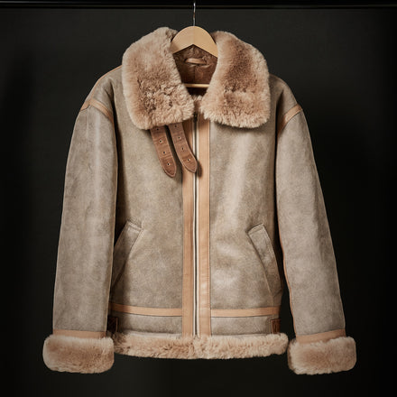 Rose Anvil X GORAL Shearling Aviator Jacket Horween Chromexcel Leather Natural