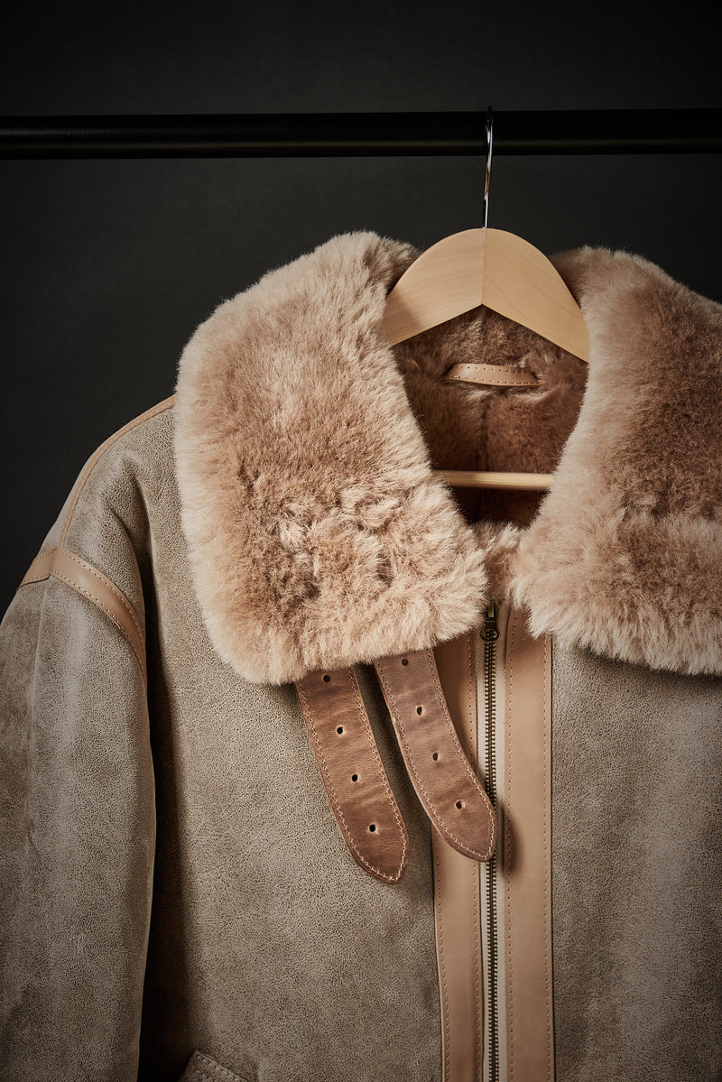 Rose Anvil X GORAL Shearling Aviator Jacket Horween Chromexcel Leather Natural