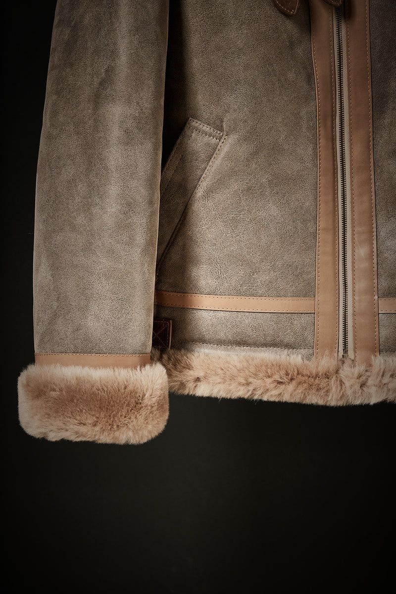 Rose Anvil X GORAL Shearling Aviator Jacket Horween Chromexcel Leather Natural