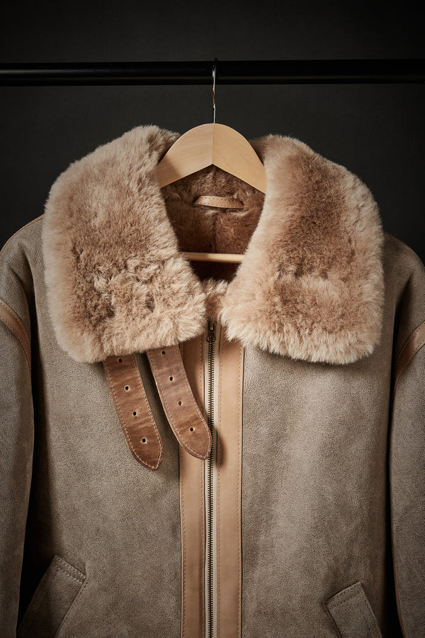 Rose Anvil X GORAL Shearling Aviator Jacket Horween Chromexcel Leather Natural - GORAL 