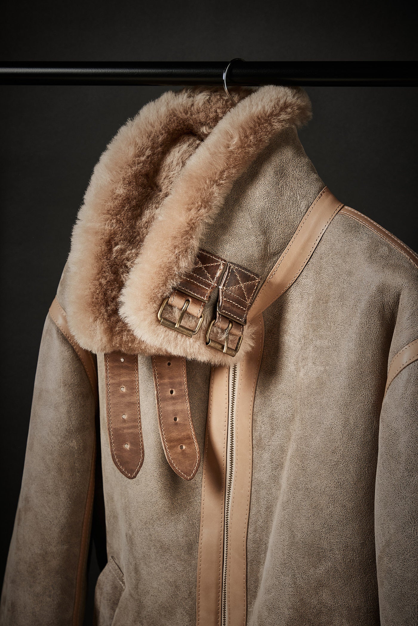 Rose Anvil X GORAL Shearling Aviator Jacket Horween Chromexcel Leather Natural - GORAL 