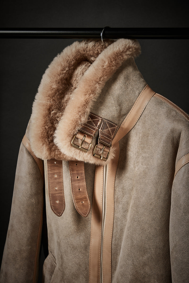 Rose Anvil X GORAL Shearling Aviator Jacket Horween Chromexcel Leather Natural