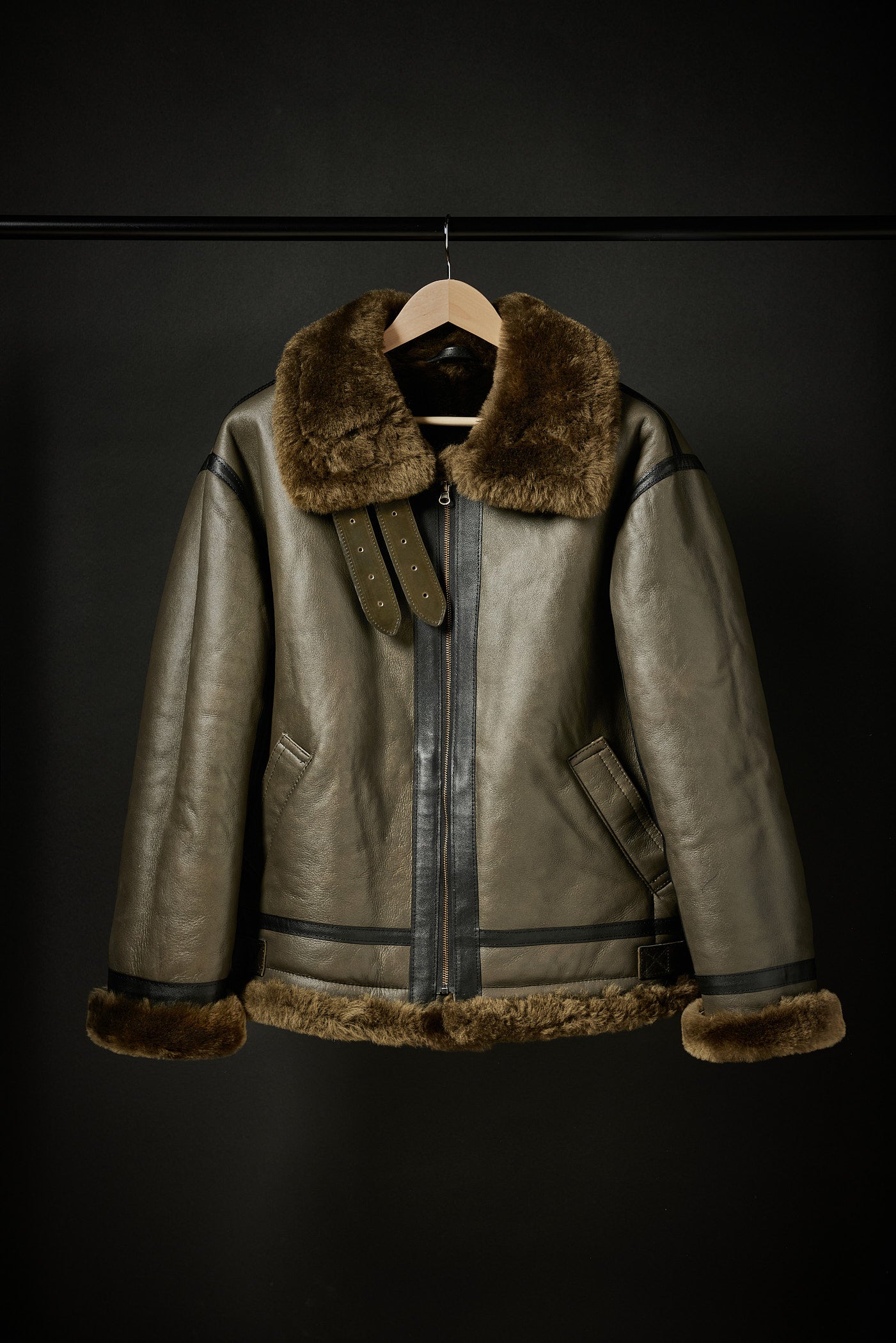 Rose Anvil X GORAL Shearling Aviator Jacket Horween Chromexcel Leather Green - GORAL 