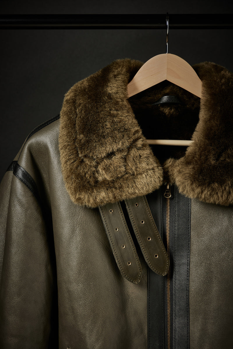 Rose Anvil X GORAL Shearling Aviator Jacket Horween Chromexcel Leather Green