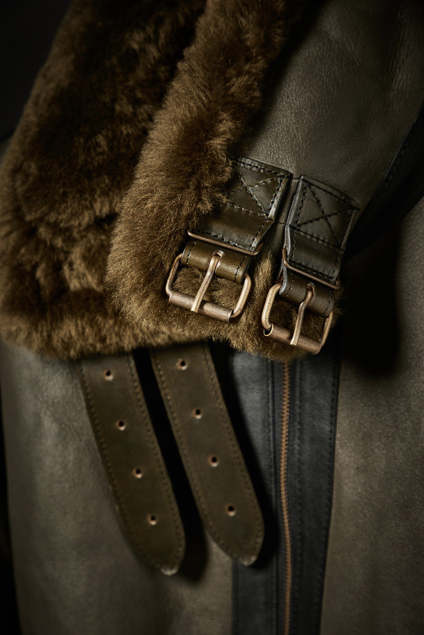 Rose Anvil X GORAL Shearling Aviator Jacket Horween Chromexcel Leather Green