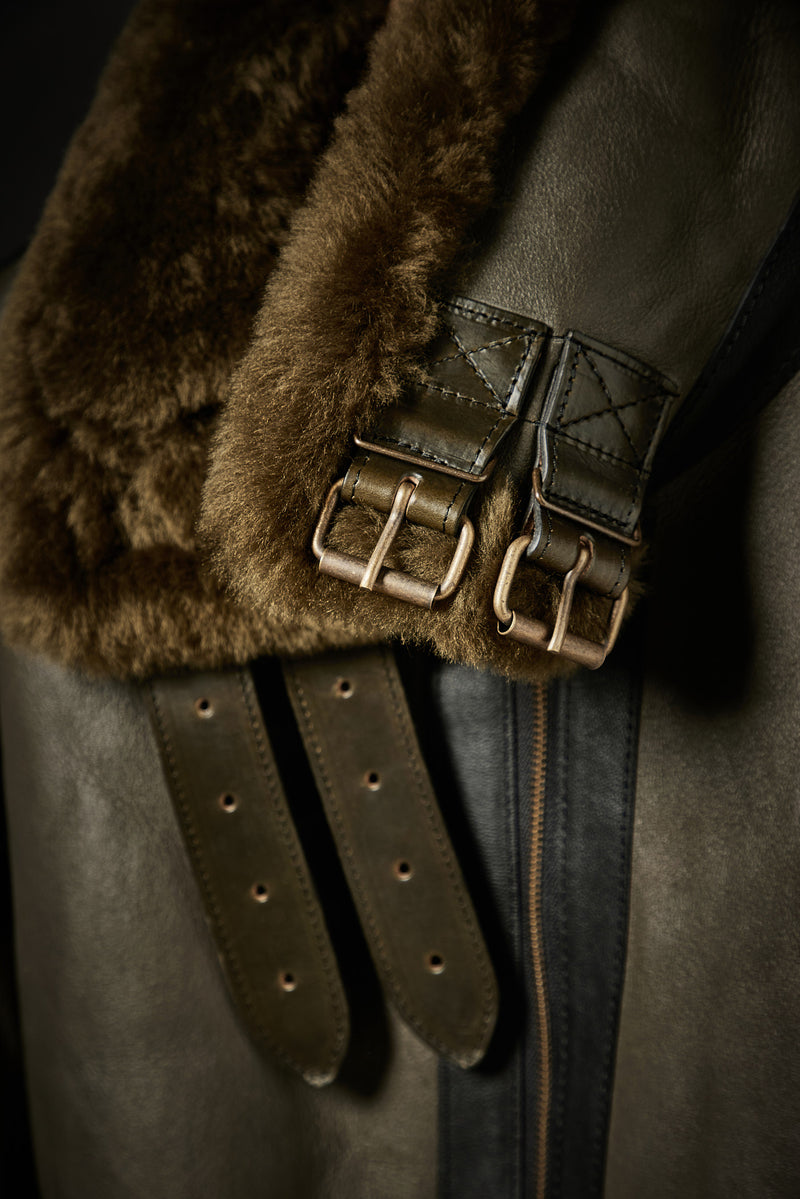 Rose Anvil X GORAL Shearling Aviator Jacket Horween Chromexcel Leather Green