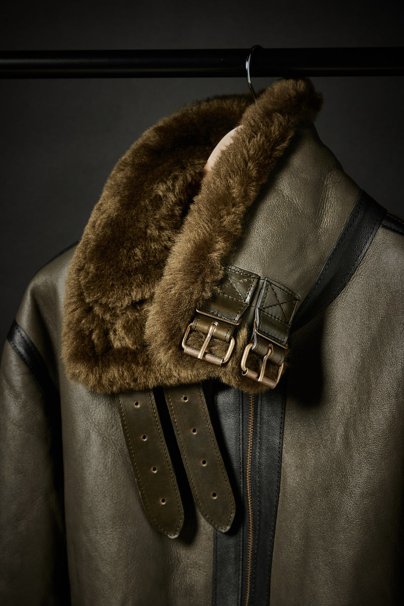 Rose Anvil X GORAL Shearling Aviator Jacket Horween Chromexcel Leather Green