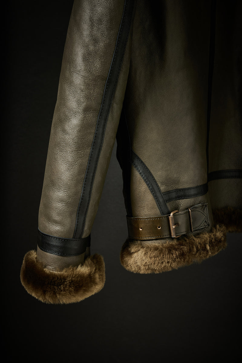 Rose Anvil X GORAL Shearling Aviator Jacket Horween Chromexcel Leather Green