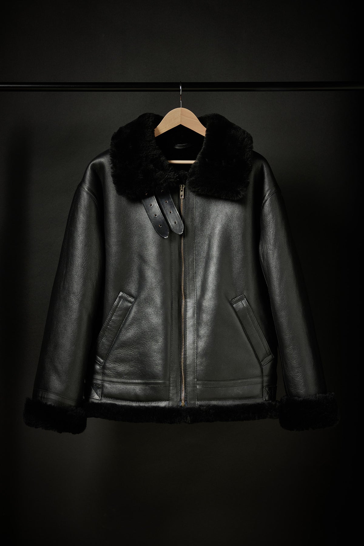Rose Anvil X GORAL Shearling Aviator Jacket Horween Chromexcel Leather Black PRE ORDER