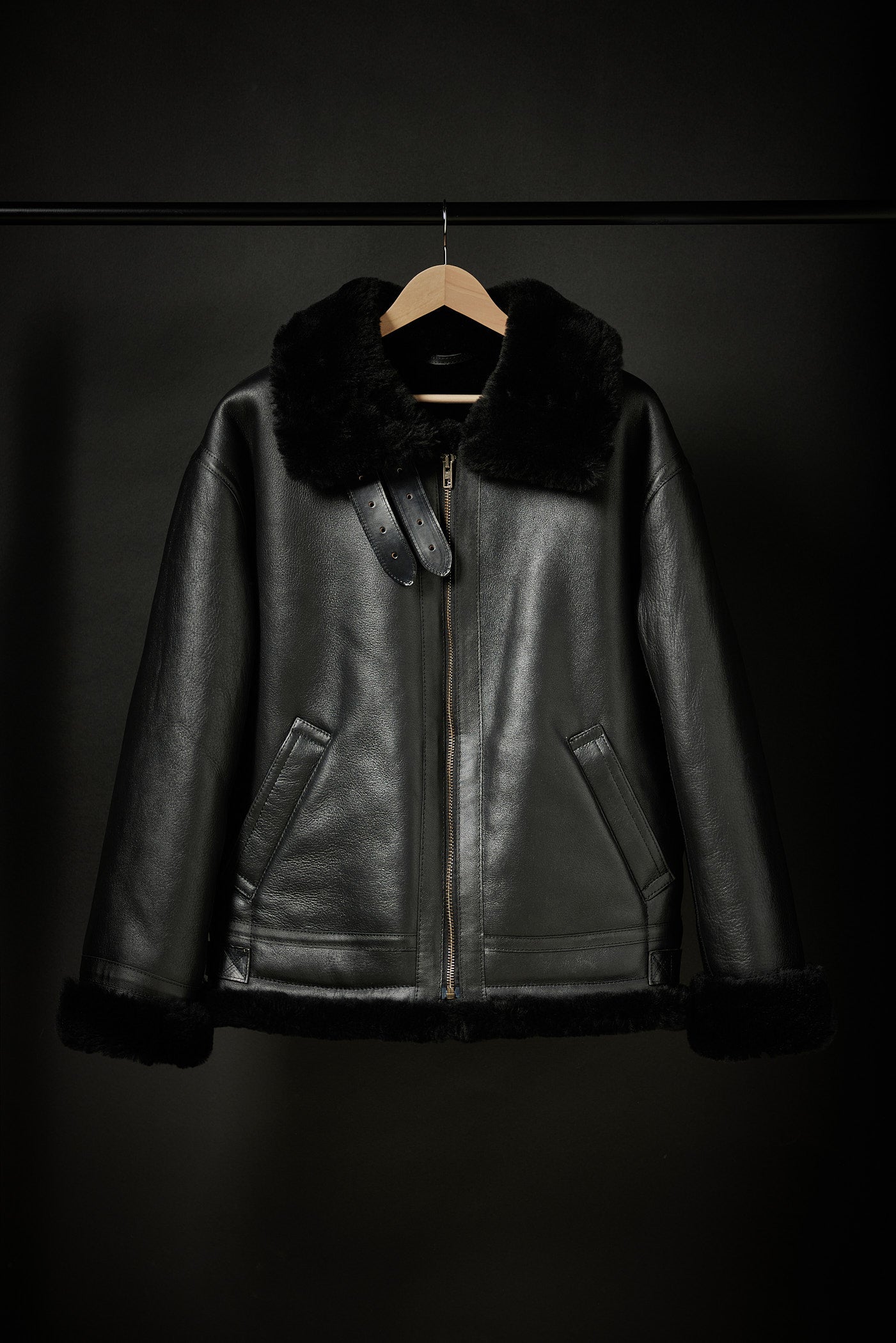 Rose Anvil X GORAL Shearling Aviator Jacket Horween Chromexcel Leather Black PRE ORDER - GORAL 