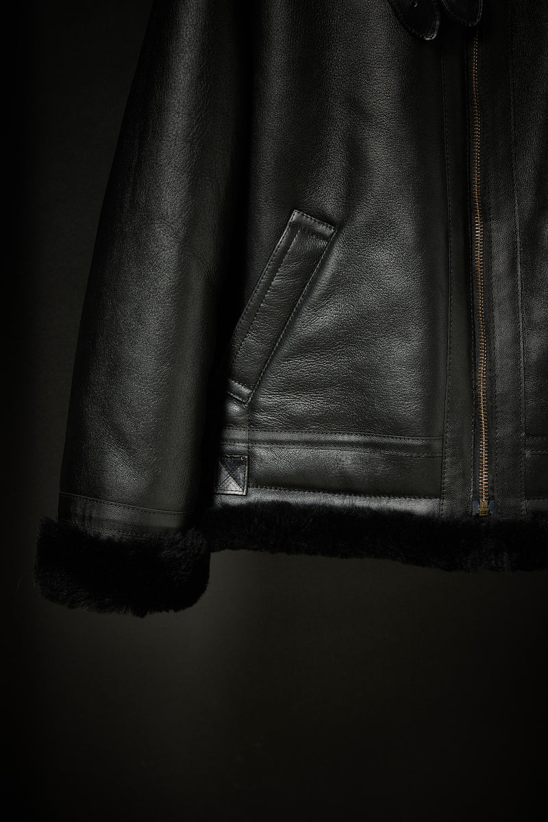 Rose Anvil X GORAL Shearling Aviator Jacket Horween Chromexcel Leather Black PRE ORDER