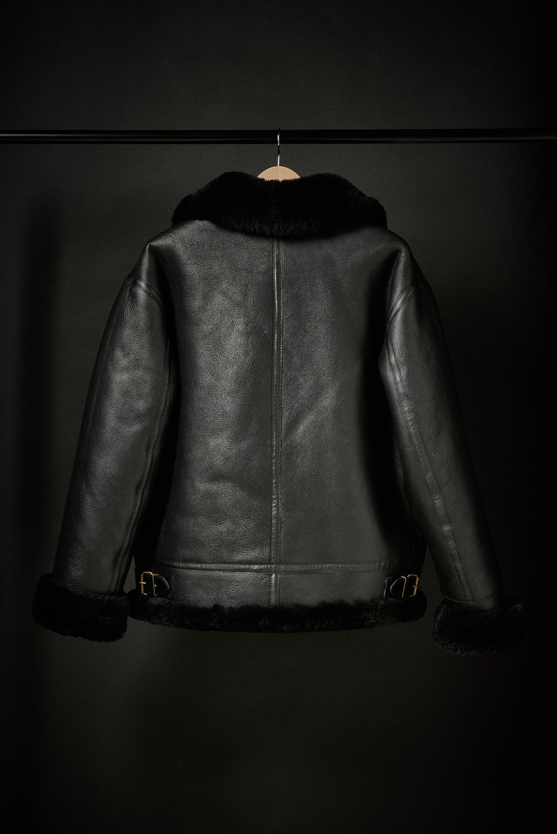 Rose Anvil X GORAL Shearling Aviator Jacket Horween Chromexcel Leather Black PRE ORDER