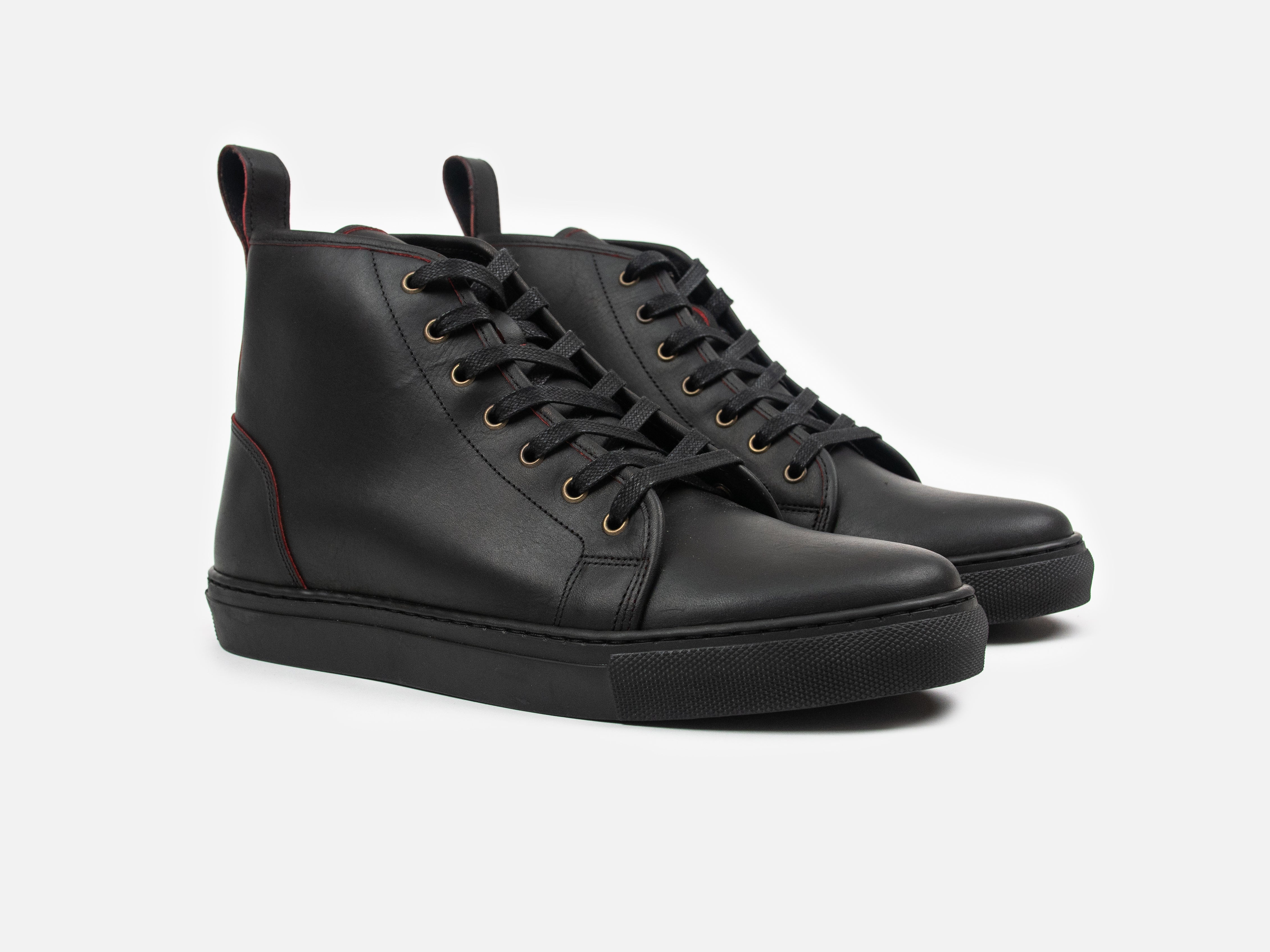 mens black leather high top trainers