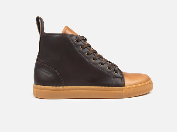 Rose Anvil X GORAL SMUGS High Top Sneaker 2.0 - Horween Chromexcel Two Tone Dark Brown & Natural Leather - GORAL 